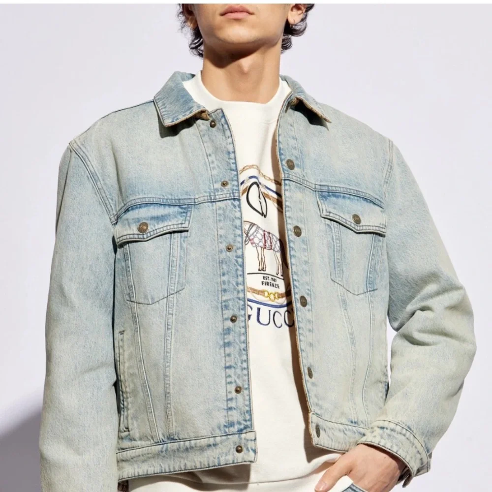 Gucci• Reversible Light Blue Denim & Beige GG Monogram Jacket